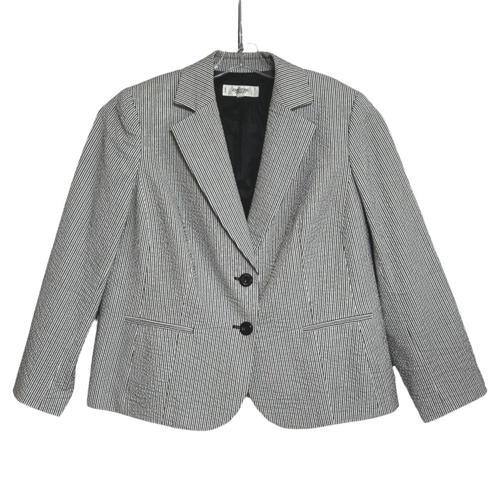 Jones Studio Blazer Womens Black White Stripe Seersucker Classic Tailored‎ SZ 14